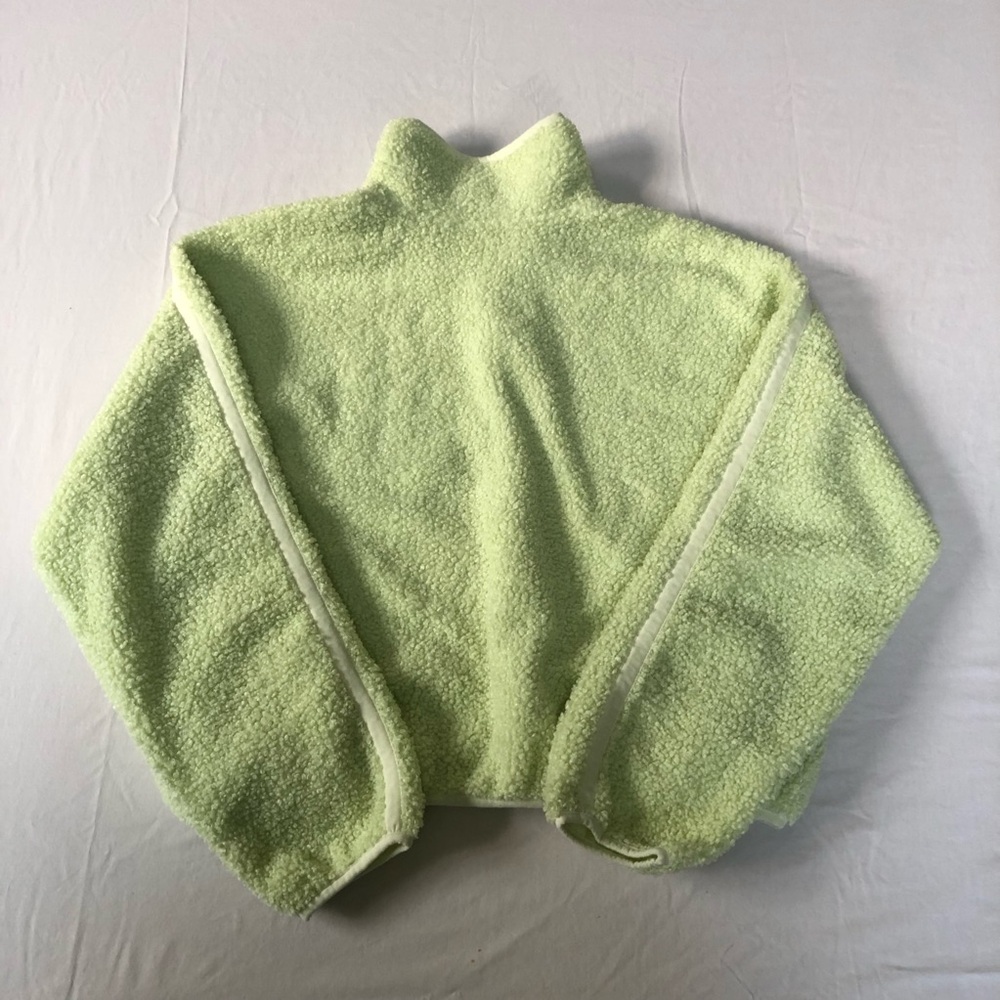 Old Navy Lime Green Cropped Sherpa Quarter-Zip Size Small - Picture 7 of 10